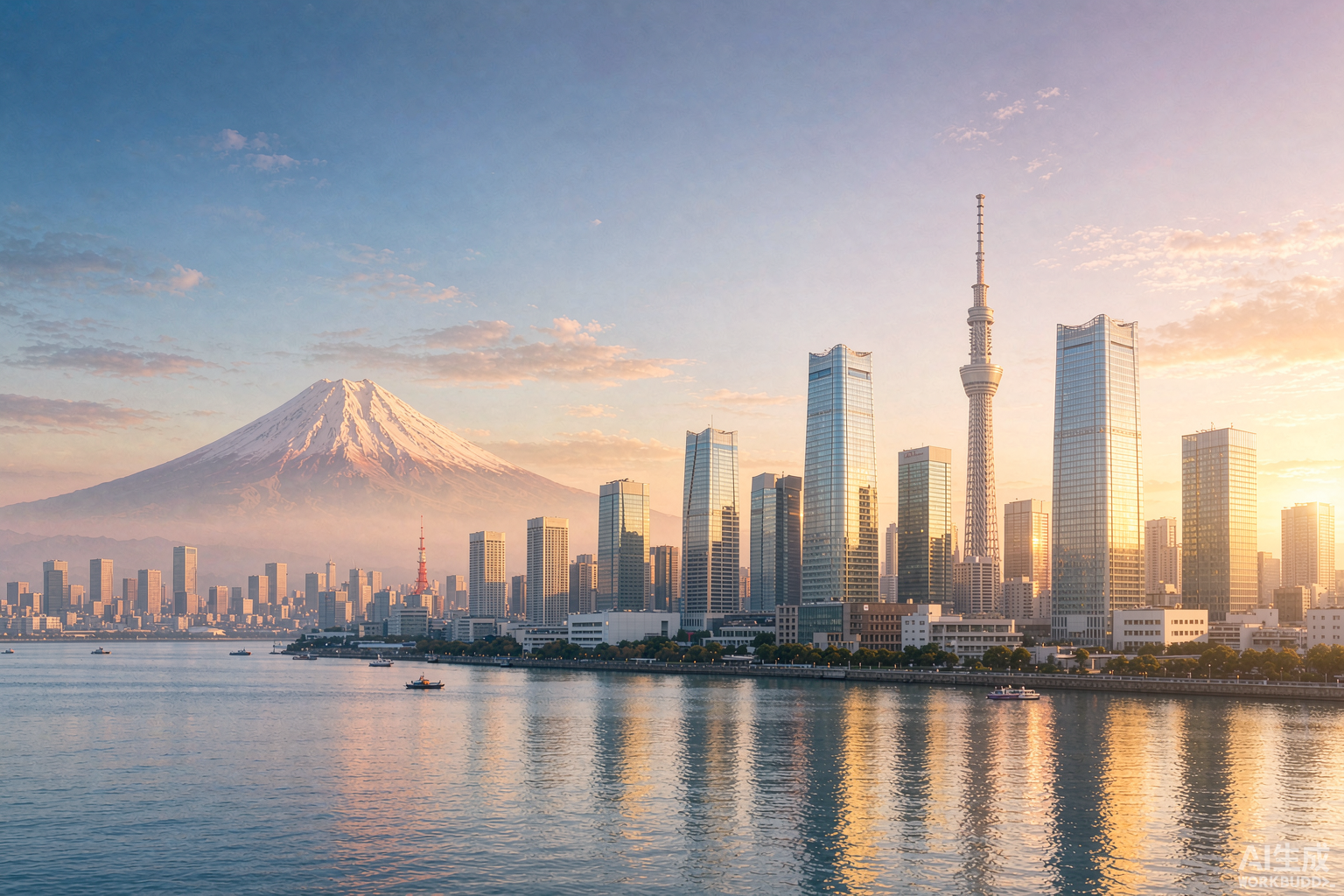 Tokyo, Japan skyline with Mount Fuji at dawn